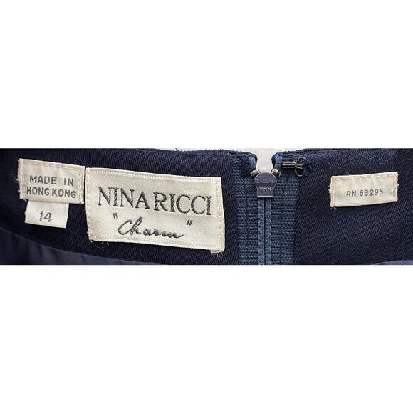 Vintage Nina Ricci Charm Women’s Navy Shift Dress White Bow Trim Classic Preppy - Picture 8 of 9